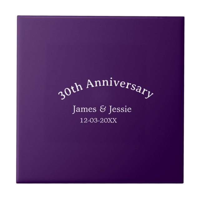 30. Hochzeitstag Name Datum lila einfach  Fliese (Vorderseite)