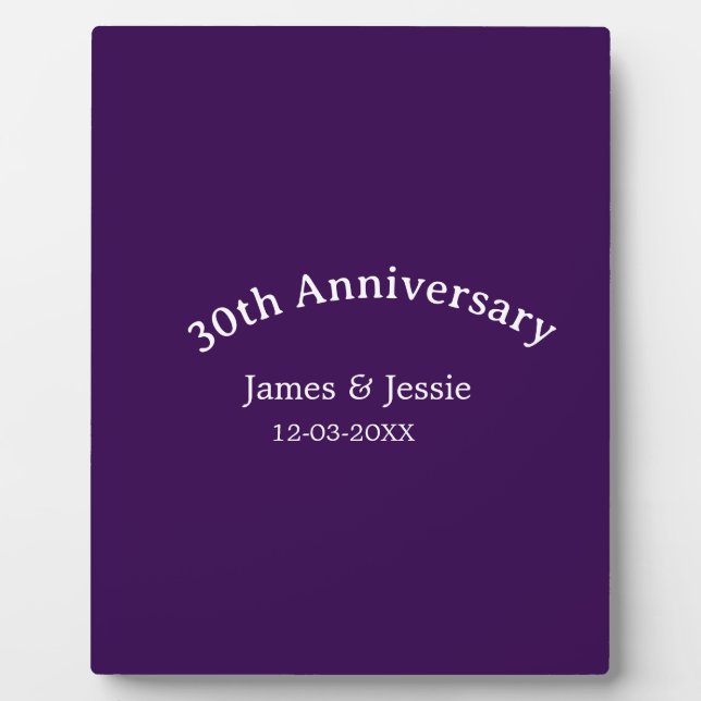 30. Hochzeitstag Name Datum lila einfach  Fotoplatte (Vorderseite)