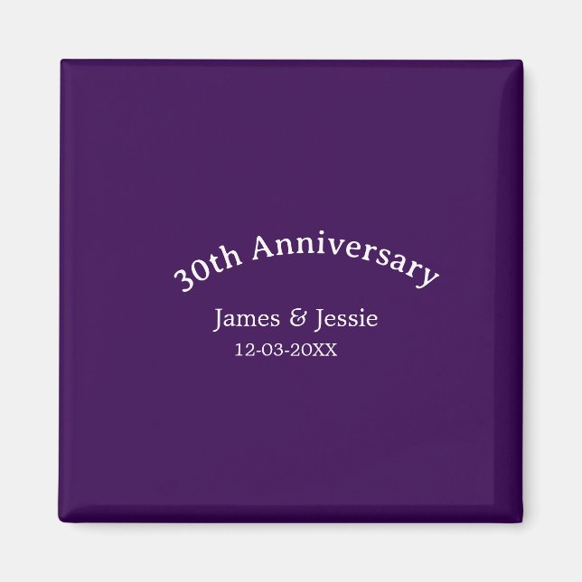 30. Hochzeitstag Name Datum lila einfach  Magnet (Vorne)