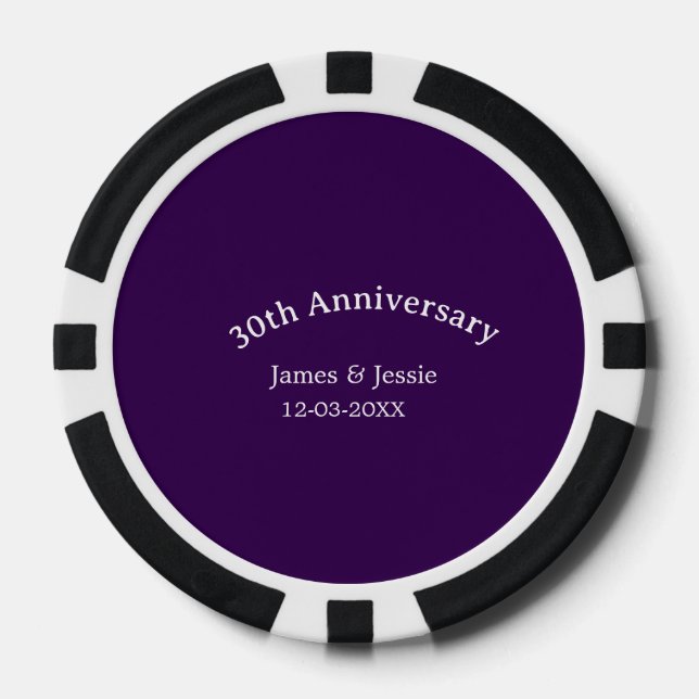 30. Hochzeitstag Name Datum lila einfach  Pokerchips (Vorderseite)