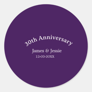 30. Hochzeitstag Name Datum lila einfach Runder Aufkleber