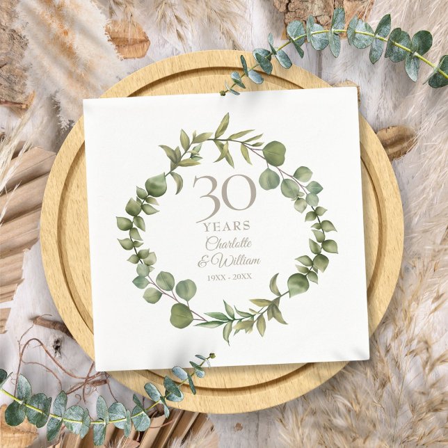 30. Hochzeitstag Pearl Greenery Garland Serviette (30th Wedding Anniversary Pearl Greenery Garland Napkins)