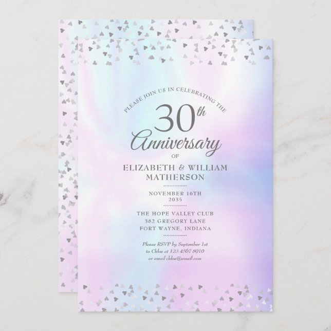30. Hochzeitstag Pearl Hearts Confetti Einladung (Vorne/Hinten)