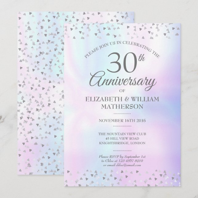 30. Hochzeitstag Pearl Hearts Confetti  Einladung (Vorne/Hinten)