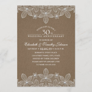 30. Hochzeitstag Rustikal Dunkle Jute Spitze Einladung