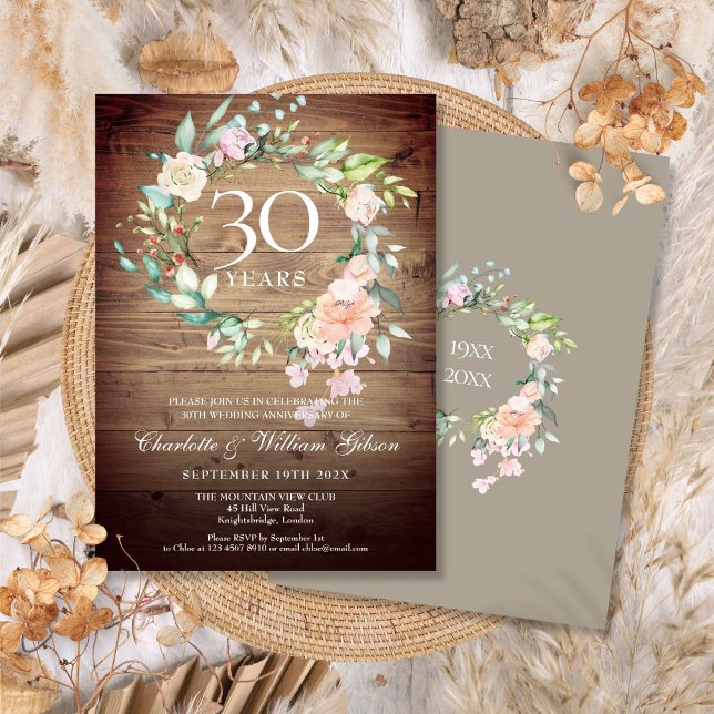 30. Hochzeitstag Rustikale Rose Grüne Einladung (30th Wedding Anniversary Rustic Roses Greenery Invitation)