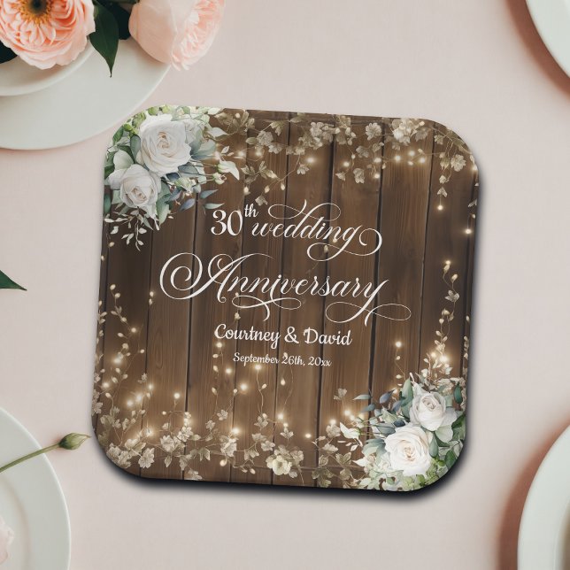 30. Hochzeitstag Rustikale Streichlichter Pappteller (Von Creator hochgeladen)