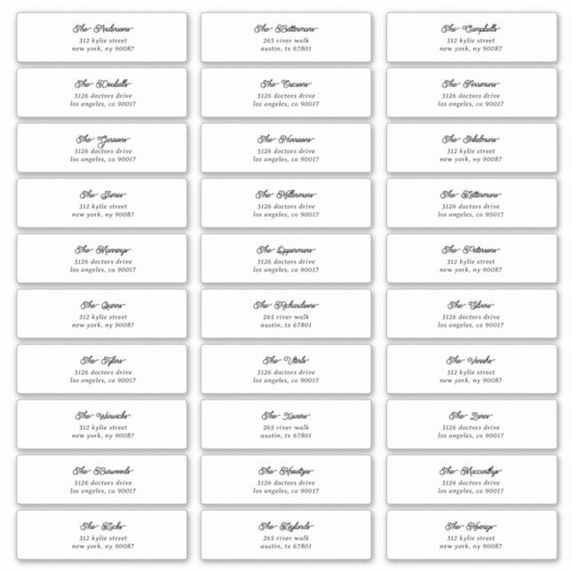 30 individuelle Black Script Guest Envelope-Adress Aufkleber (Vorderseite)