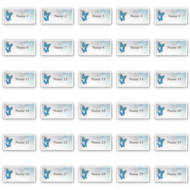 30 individuelle Gästennamen Blue Butterfly Sticker (Vorderseite)