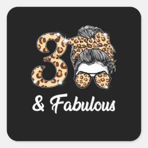 30 Jahre alt Fabulous Messy Bun Leopard 30. Geburt Quadratischer Aufkleber