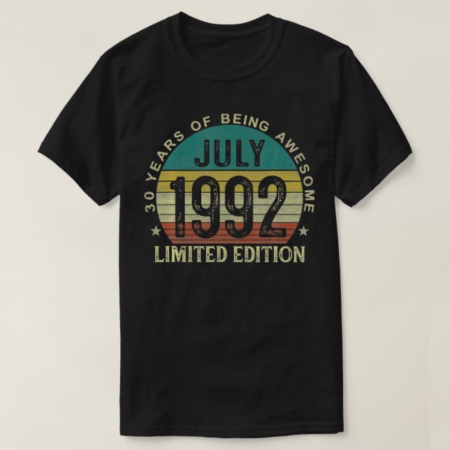 30 Jahre Alte Geschenke Juli 1992 Limited Edition  T-Shirt (Design vorne)