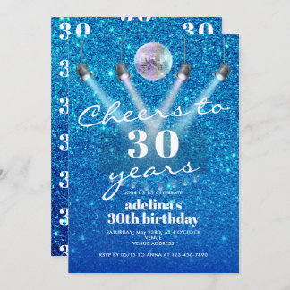 30 Jahre Blue Glam Disco Retro Geburtstag Einladung