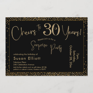 30 Jahre Überraschung Geburtstag Gold & Schwarz Einladung