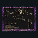 30 Jahre Überraschung Geburtstag, Lila Einladung<br><div class="desc">Mit zwei markanten Schriftart habe ich Grafiken für Ihre Ankündigung erstellt und sie mit einem Imitat-Metallic-Goldeffekt für ein festliches Ambiente verziert. Obwohl jedes Teil auf den Anzug Ihrer Bedürfnisse verschoben werden kann, lautet der Header "Cheers to 30 Years!" und "Überraschendes Party". ("Überraschung" kann entfernt werden, wenn Ihr Party nicht vorhanden...</div>