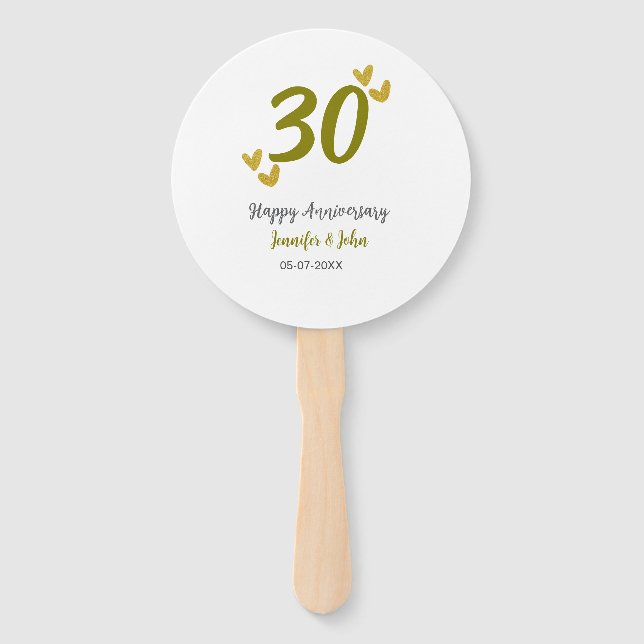 30. Jubiläum goldgraues Hochzeitspaar Fächer (Vorderseite)