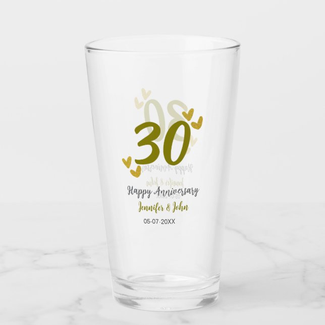 30. Jubiläum goldgraues Hochzeitspaar Glas (Vorderseite)