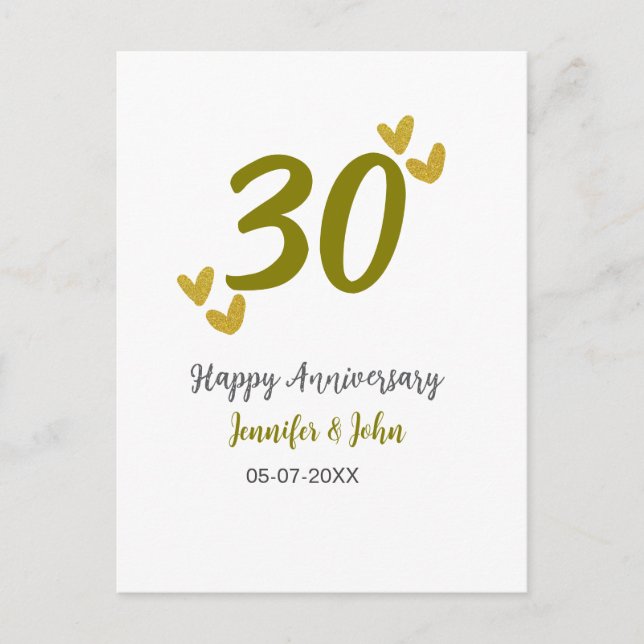30. Jubiläum goldgraues Hochzeitspaar Postkarte (Vorderseite)