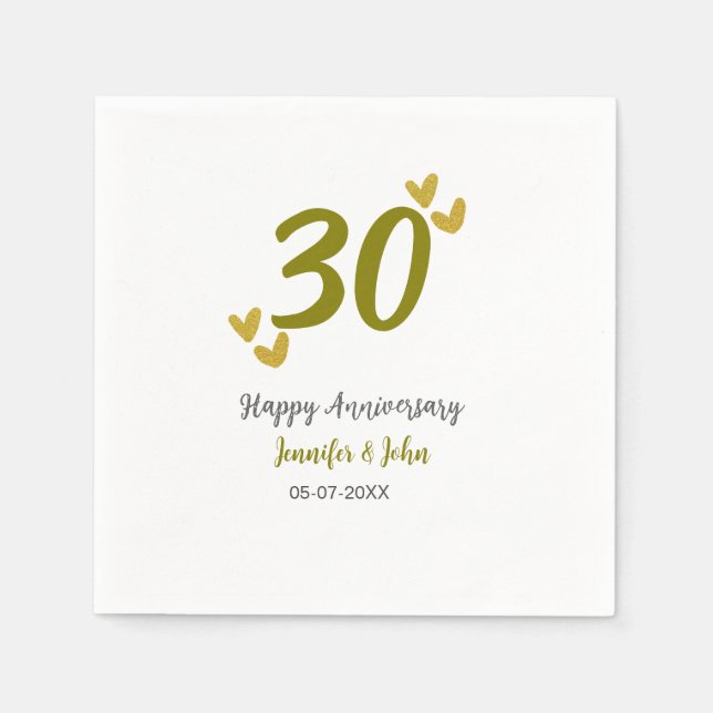 30. Jubiläum goldgraues Hochzeitspaar Serviette (Vorderseite)