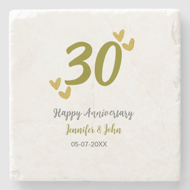 30. Jubiläum goldgraues Hochzeitspaar Steinuntersetzer (Vorderseite)