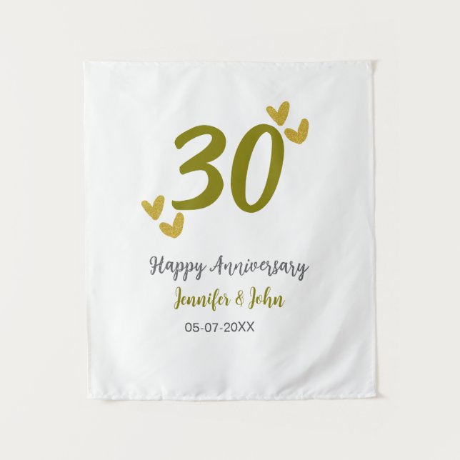 30. Jubiläum goldgraues Hochzeitspaar Wandteppich (Vorderseite)