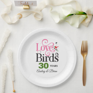 30. Jubiläum Love Birds Personalisiert Pappteller