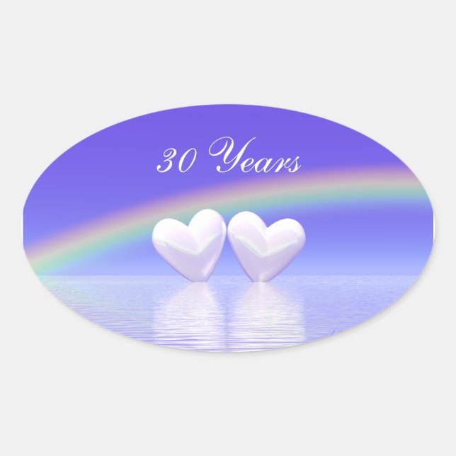 30. Jubiläum Pearl Hearts Ovaler Aufkleber (Vorderseite)