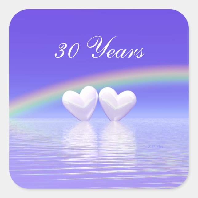 30. Jubiläum Pearl Hearts Quadratischer Aufkleber (Vorderseite)