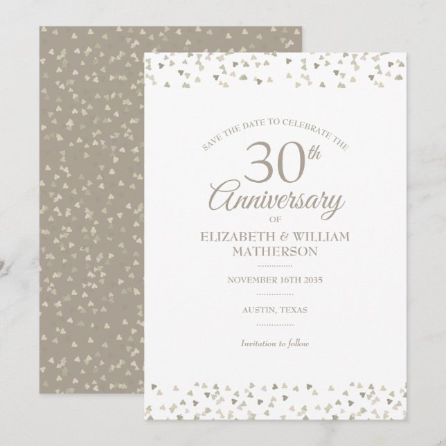 30. Jubiläum Save the Date Hearts Confetti  Einladung (Vorne/Hinten)
