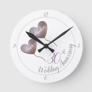 30. lila Ballon-Hochzeitstag Runde Wanduhr