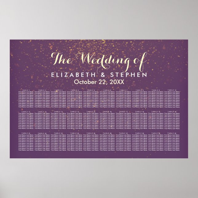 30 Lila Gold Glitzer Hochzeitskarte Poster (Vorne)