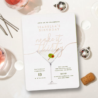 30 Martini Geburtstagsparty Rose Gold Folieneinladung