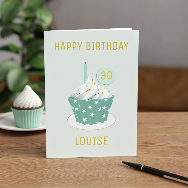 30. Mint Cupcake Happy Birthday Card Karte (Happy Birthday Cupcake! Just add a name and age and send with a cake!)