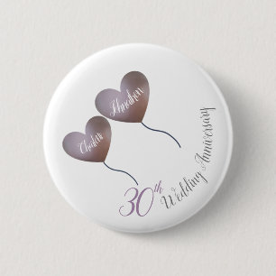 30. Pearl Hochzeit Jahrestag lila Ballons Button