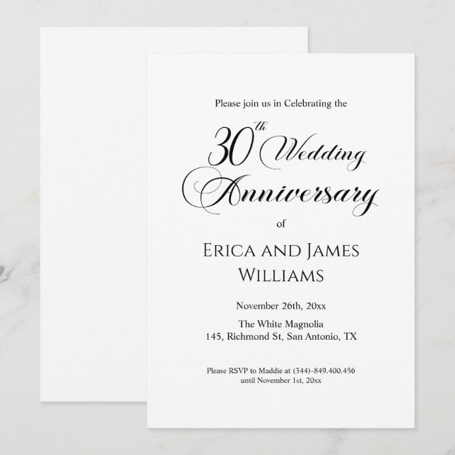 30. Pearl Wedding Anniversary Elegantes Skript Einladung (Vorne/Hinten)