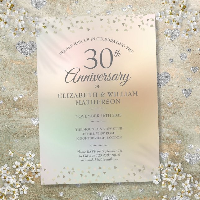 30. Pearl Wedding Anniversary Hearts Confetti Einladung (30th Pearl Wedding Anniversary Hearts Confetti Invitation
)