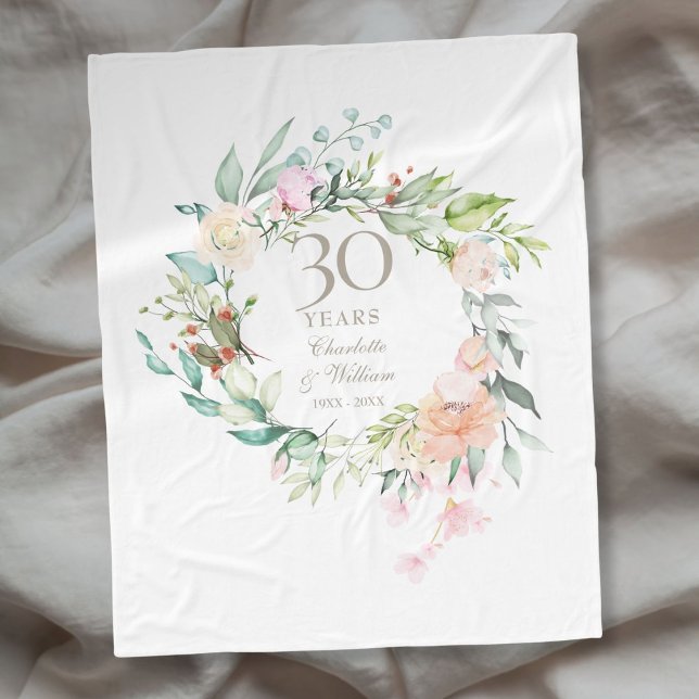 30. Pearl Wedding Jubiläum Blumengarten Fleecedecke (30th Pearl Wedding Anniversary Floral Garland Fleece Blanket)