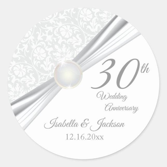 30. Pearl Wedding Jubiläum Design Runder Aufkleber (Vorderseite)
