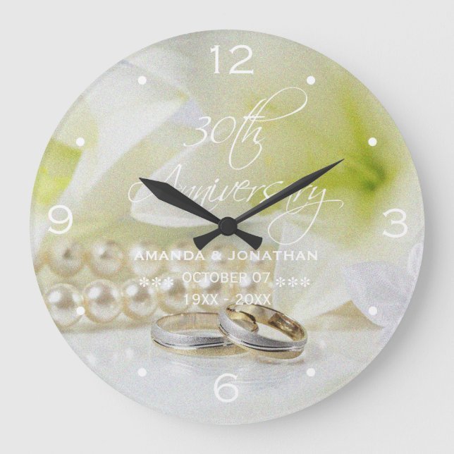 30. Pearl Wedding Jubiläum St.Joseph Lily Große Wanduhr (Vorderseite)