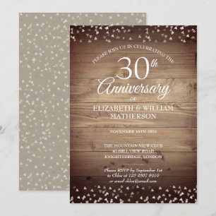 30. Perlen-Jubiläum Rustikales Holz Konfetti  Einladung