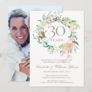 30. Perlenhochzeit Rosen Blumen Foto Einladung