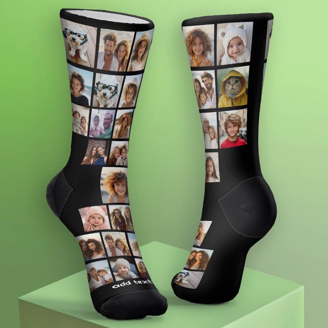 30 Photos - pic grid all over with one line text Socken (Custom Socks - Add Your Photo Collage)