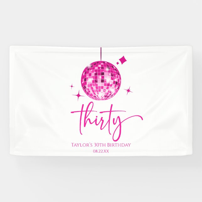 30 Pink Disco Ball 30. Geburtstag Party Banner (Horizontal)