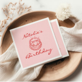 30. Pink Hand Drawn Cake Meilenstein Spaß Geburtst Serviette