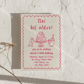 30. Pink Hand Drawn Champagner Cake Geburtstagspar Einladung