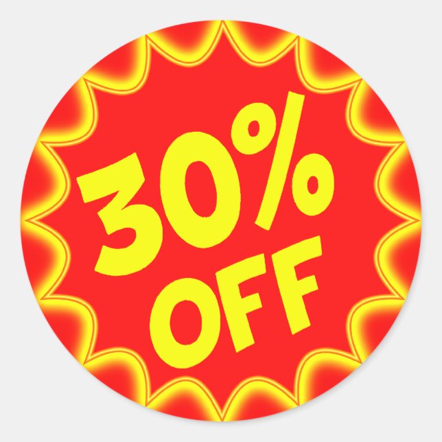 30 PROZENT DES ETIKETTS FÜR DEN EINZELHANDEL RUNDER AUFKLEBER (Vorderseite)