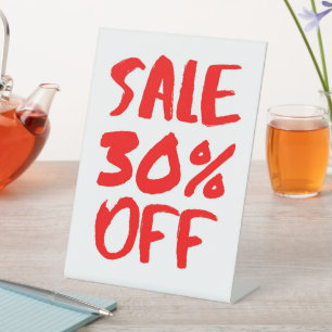 30 % Rabatt auf das Handelsschild, Tabletop-Beschr Sockelschild