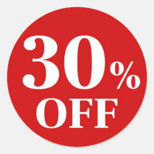 30 % Rabatt auf den roten Hintergrund Klassischer  Runder Aufkleber
