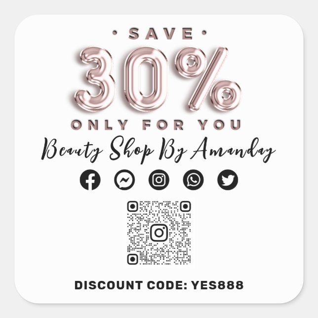 30% Rabatt beim Kauf von QR CODE-Logos bei White Quadratischer Aufkleber (Vorderseite)