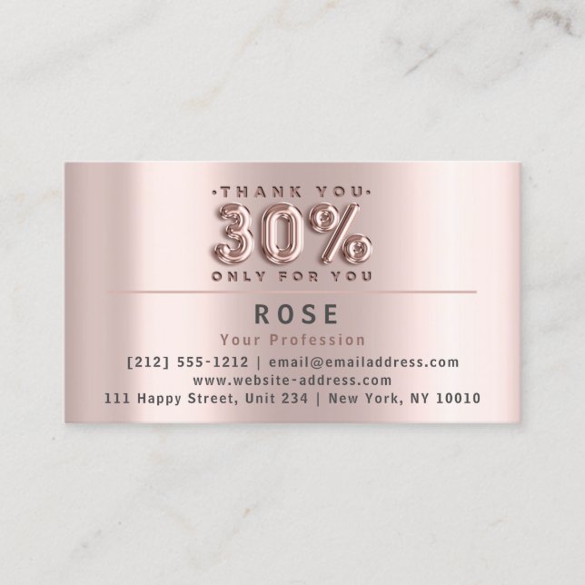 30% Rabatt Logos Vielen Dank Rose US-amerikanische Terminkarte (Vorderseite)