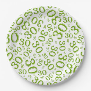 30. Random Number Pattern Grün/Weiß Pappteller